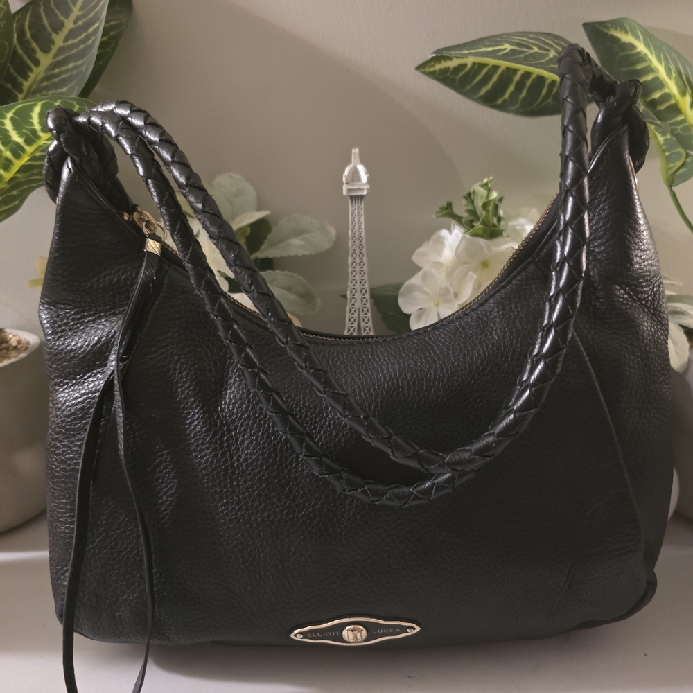 Elliott Lucca Black Leather Hobo Bag